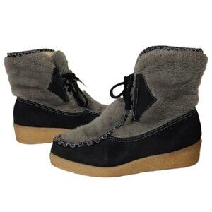 Vintage Snowland Boots Sherpa Fleece Platform Lace Up Boho Scandinavian Size 7